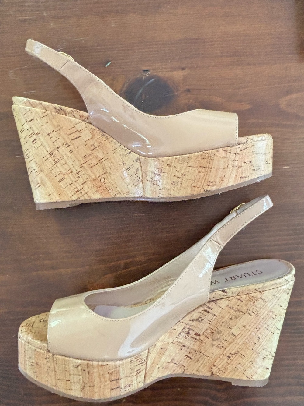 Like New Stuart Weitzman Jean Cork Wedge Sandals Beige Size 7.5